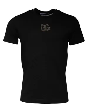 Black Logo Embellished Crew Neck T-shirt