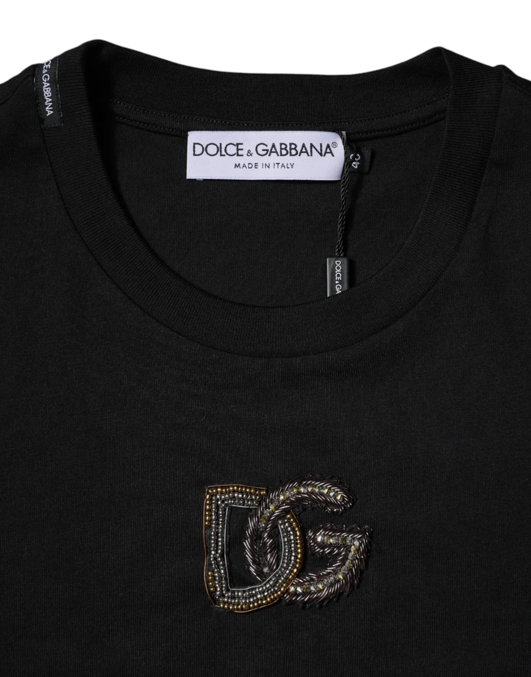 Black Logo Embellished Crew Neck T-shirt