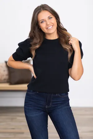 Black Puff Sleeve Lightweight Sweater
