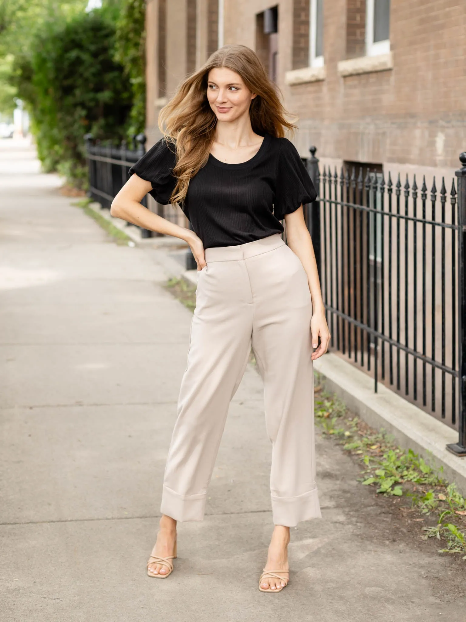Black Tape Cuffed Straight Leg Pant