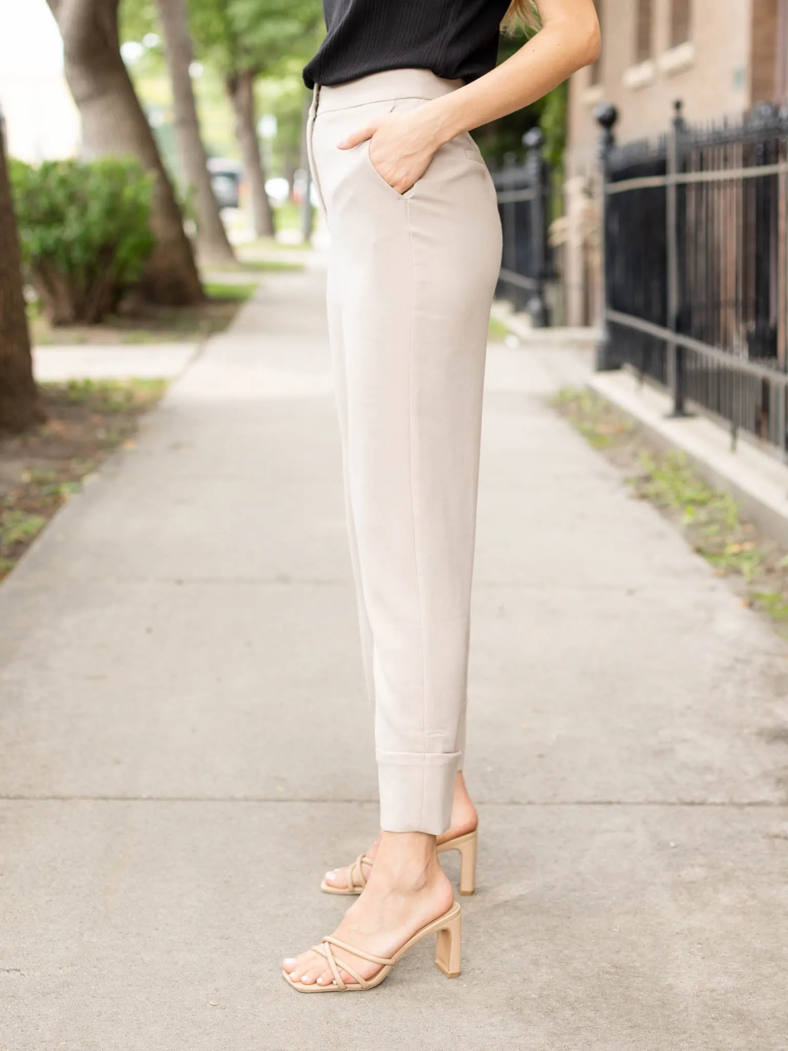 Black Tape Cuffed Straight Leg Pant