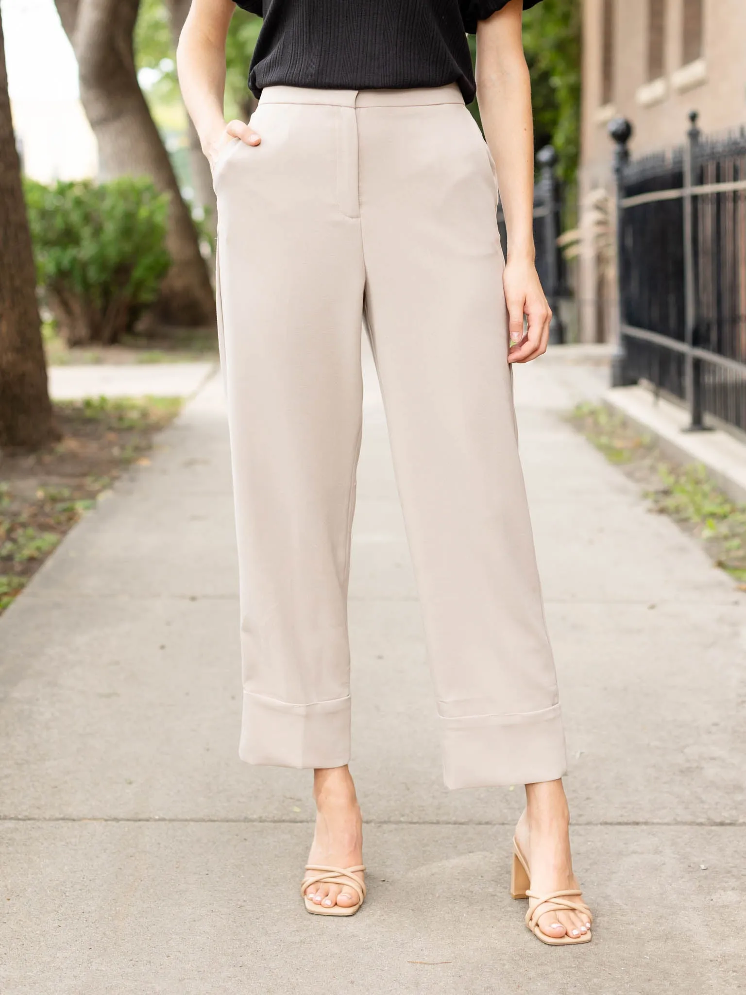 Black Tape Cuffed Straight Leg Pant