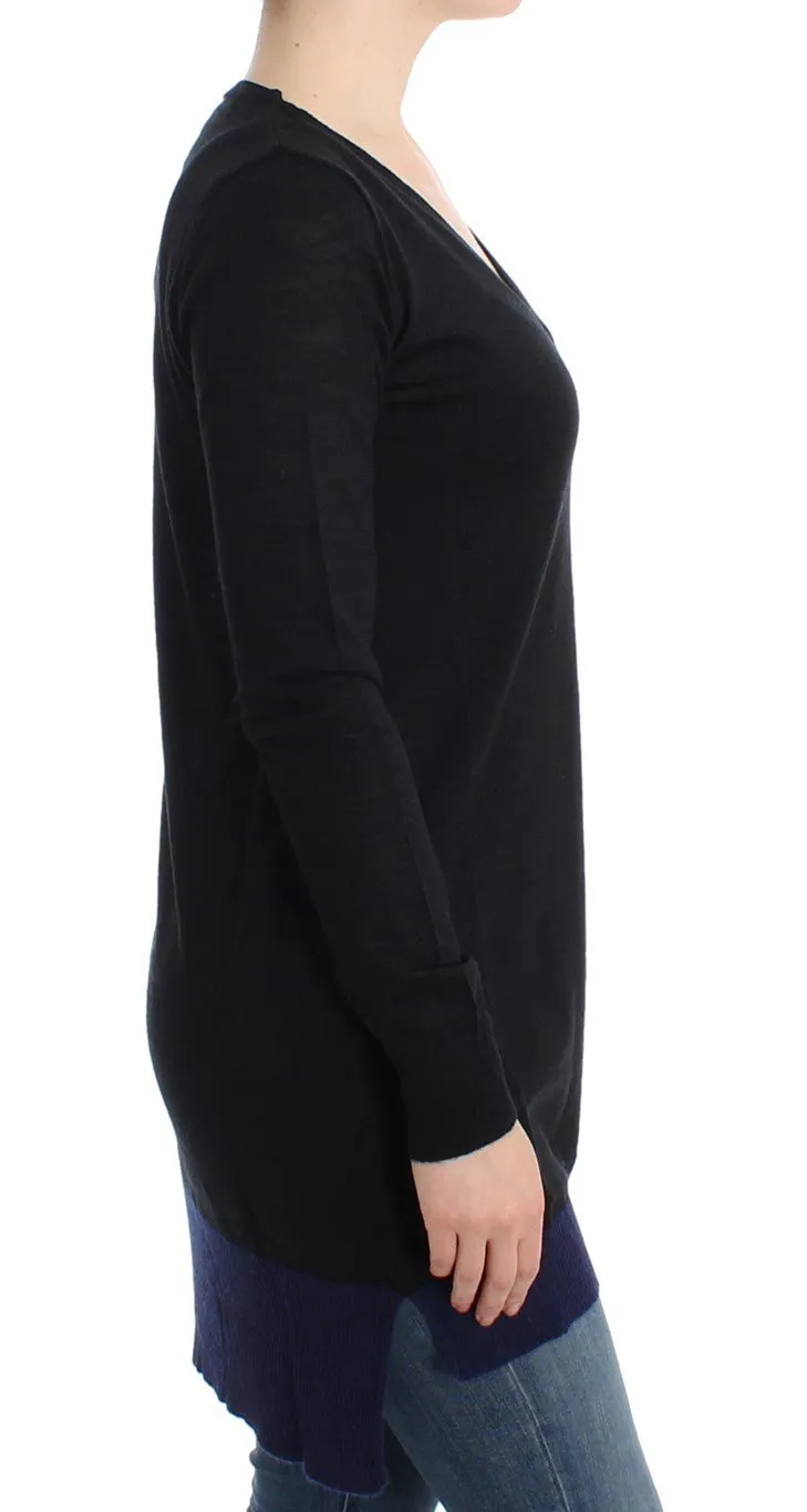 Black V-neck lightweight sweater