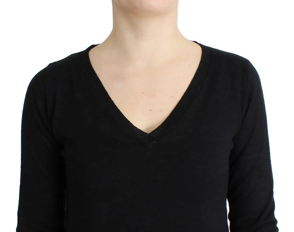 Black V-neck lightweight sweater