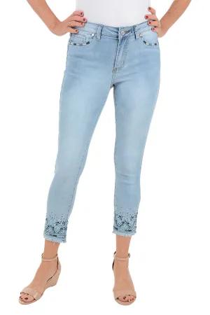Blue Gradient Embroidered Denim Crop Pant