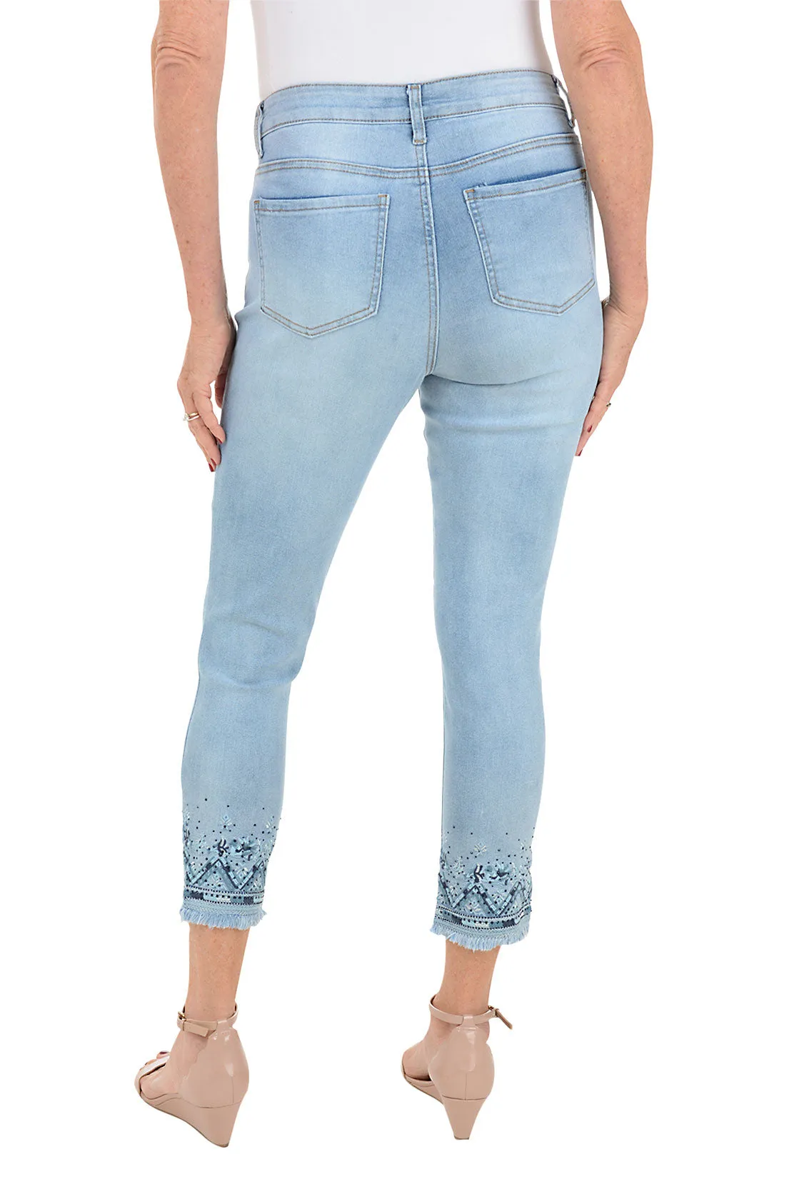 Blue Gradient Embroidered Denim Crop Pant