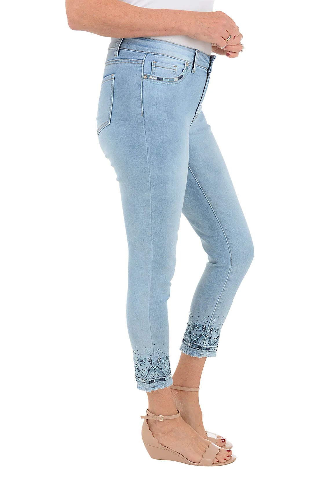 Blue Gradient Embroidered Denim Crop Pant