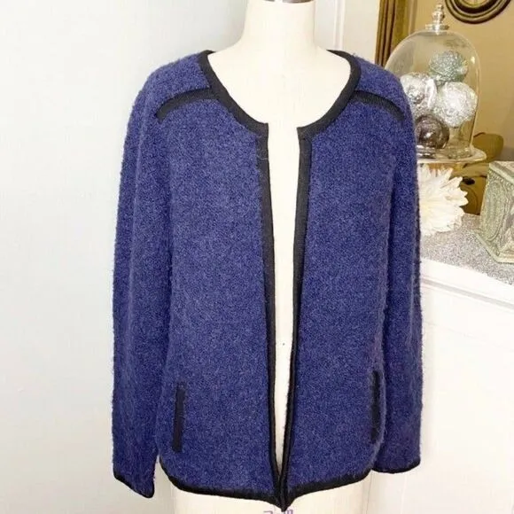 Boden Navy &amp; Black Boucle Sweater Jacket