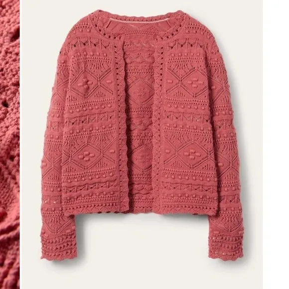 Boden Women's Salmon Pink Claudia Textured Knit Cardigan Sweater Size 8