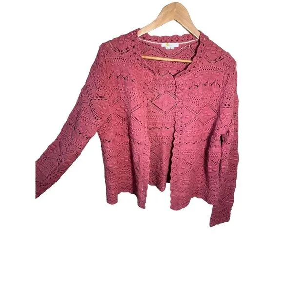 Boden Women's Salmon Pink Claudia Textured Knit Cardigan Sweater Size 8