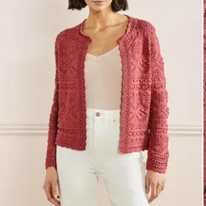 Boden Women's Salmon Pink Claudia Textured Knit Cardigan Sweater Size 8
