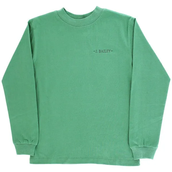 Boys Long Sleeve Logo Tee - Dog in Boat on Green