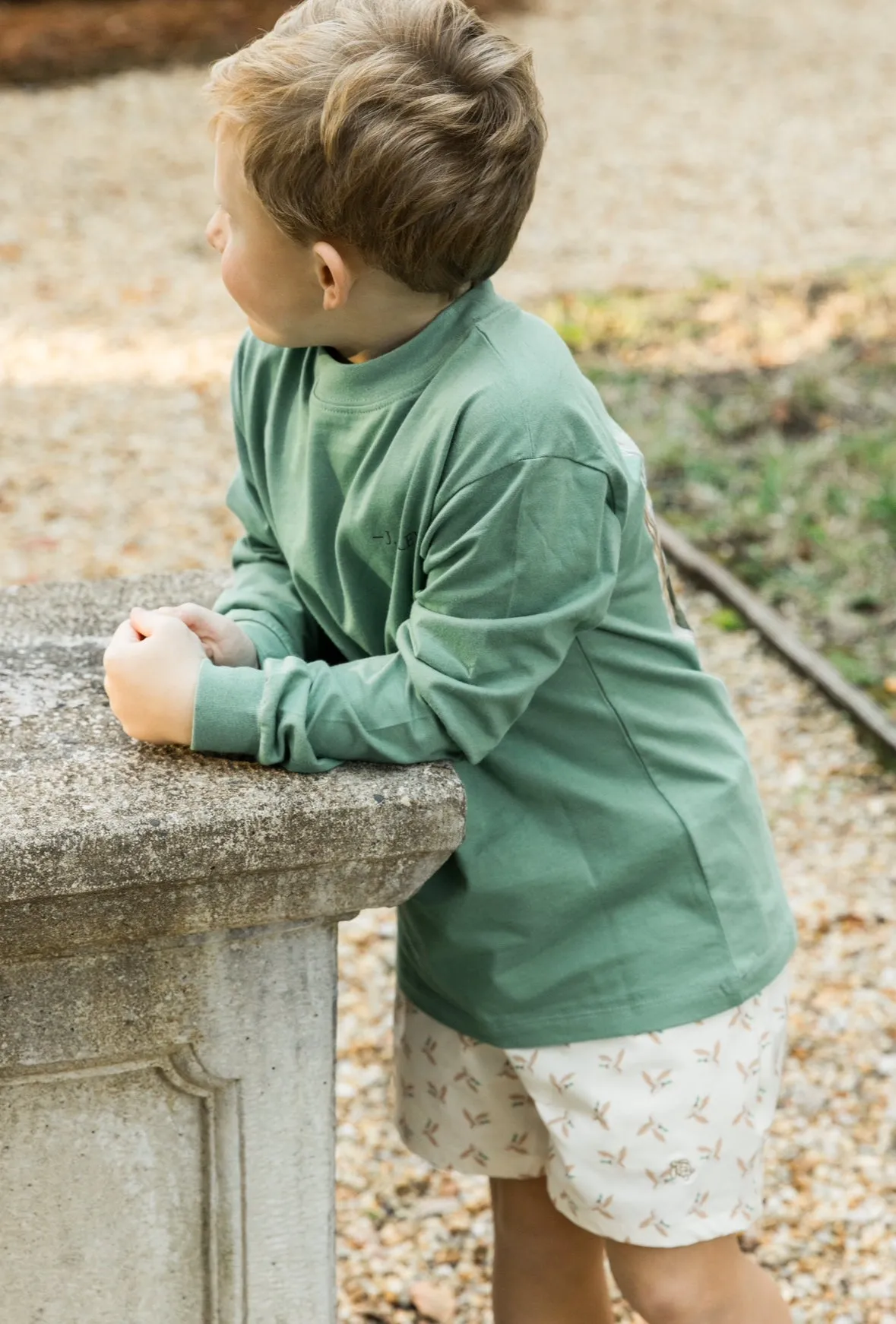 Boys Long Sleeve Logo Tee - Dog in Boat on Green