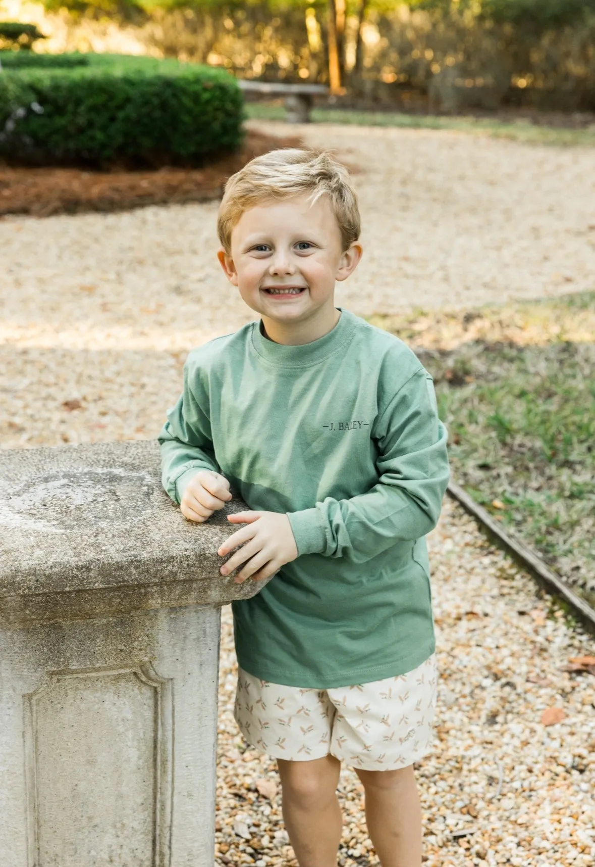 Boys Long Sleeve Logo Tee - Dog in Boat on Green