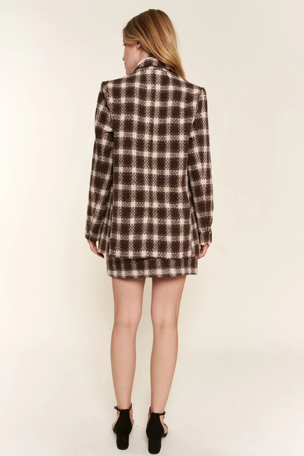 Brown Plaid Brushed One Button Blazer Small to 3XL