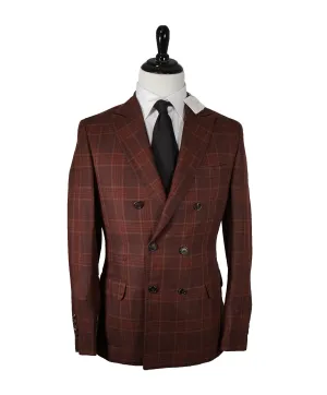 BRUNELLO CUCINELLI - Burgundy Check Double Breasted Blazer- 36R
