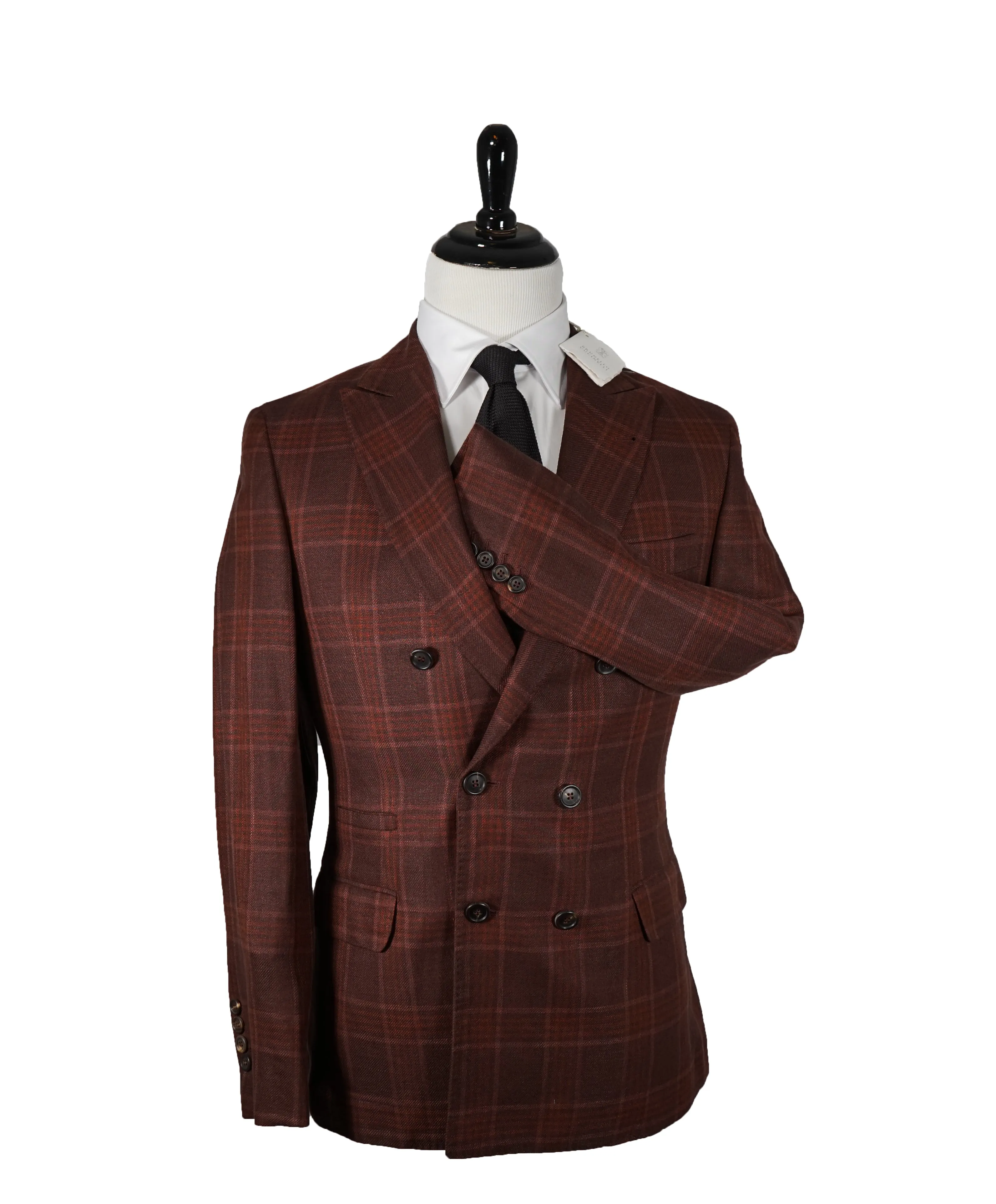 BRUNELLO CUCINELLI - Burgundy Check Double Breasted Blazer- 36R