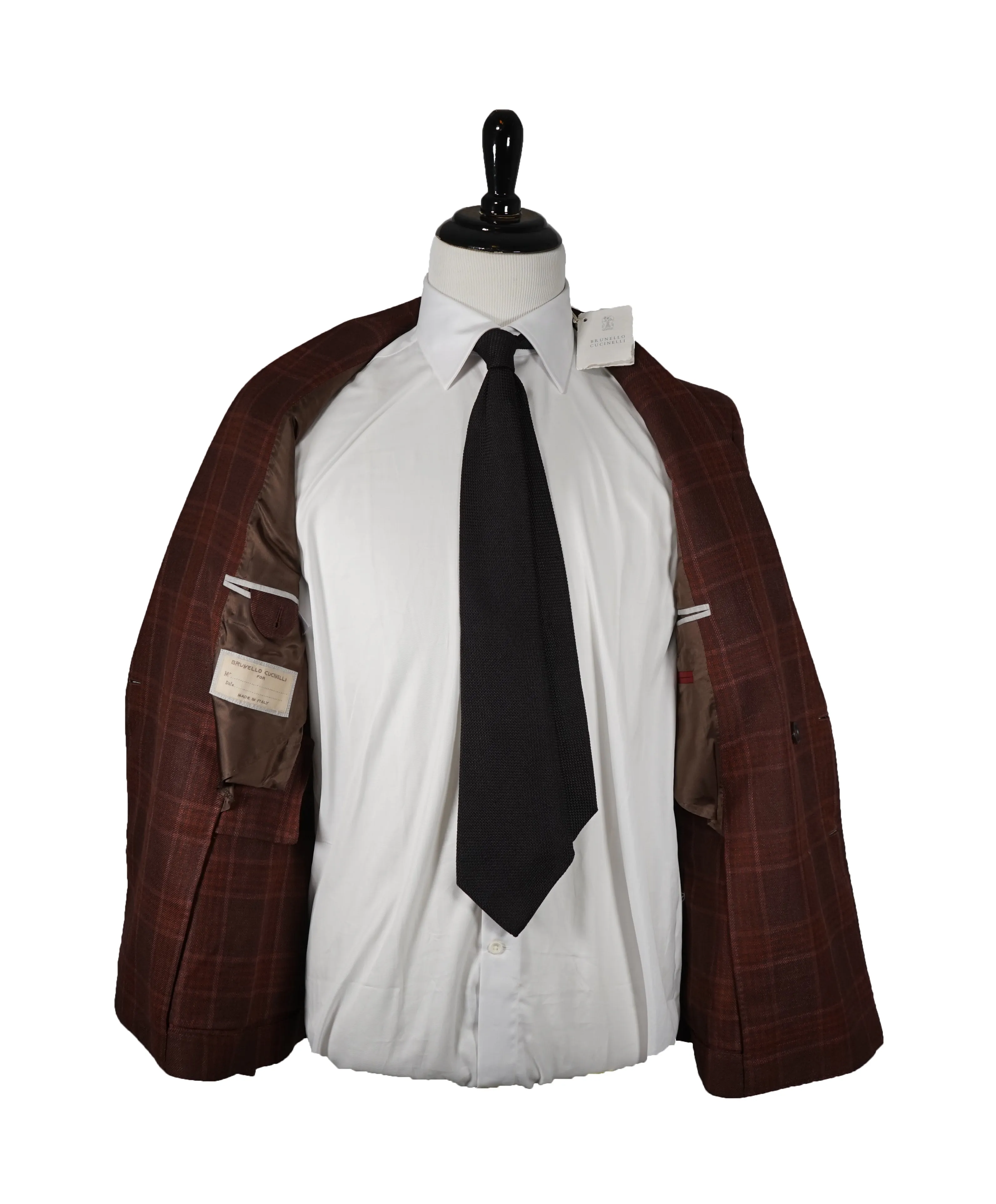 BRUNELLO CUCINELLI - Burgundy Check Double Breasted Blazer- 36R