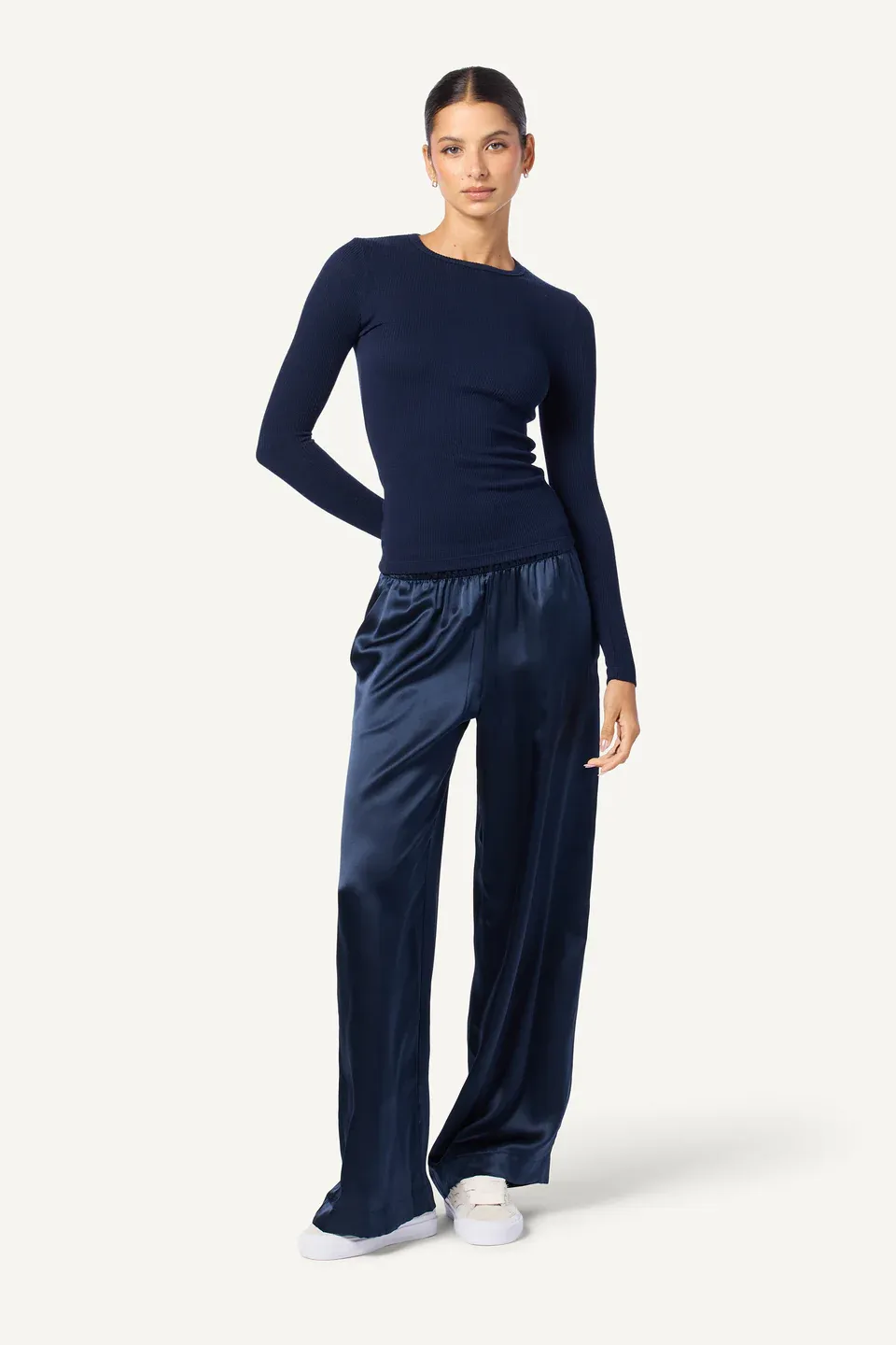 BRYNN HIGH RISE PULL ON WIDE LEG PANT IN MIDNIGHT NAVY