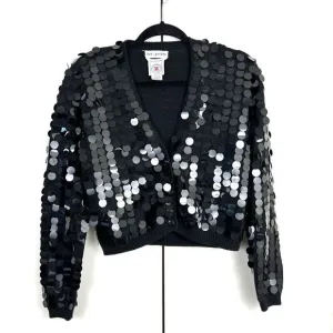 But, Gordon Vintage Cardigan Sweater Women’s S Black Cotton Big Sequins Artsy
