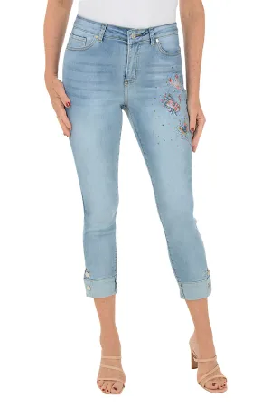 Butterfly Button Hem Denim Crop Pant