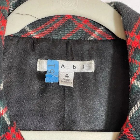 CAbi blazer pea coat double breasted black white red green plaid