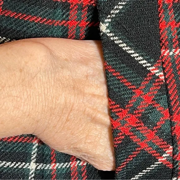 CAbi blazer pea coat double breasted black white red green plaid