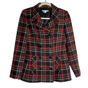 CAbi blazer pea coat double breasted black white red green plaid