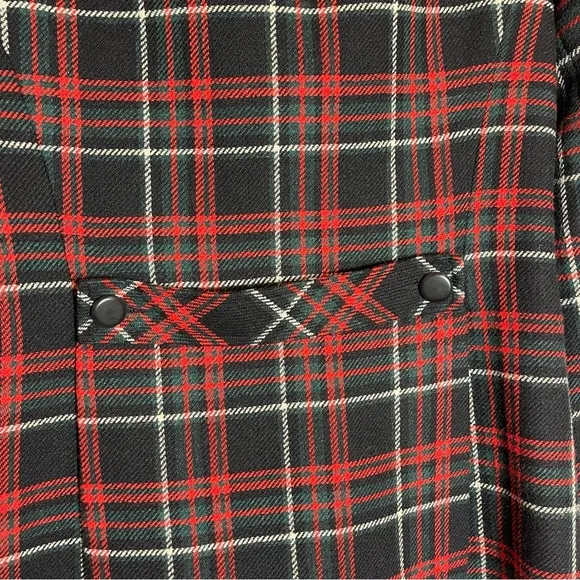 CAbi blazer pea coat double breasted black white red green plaid