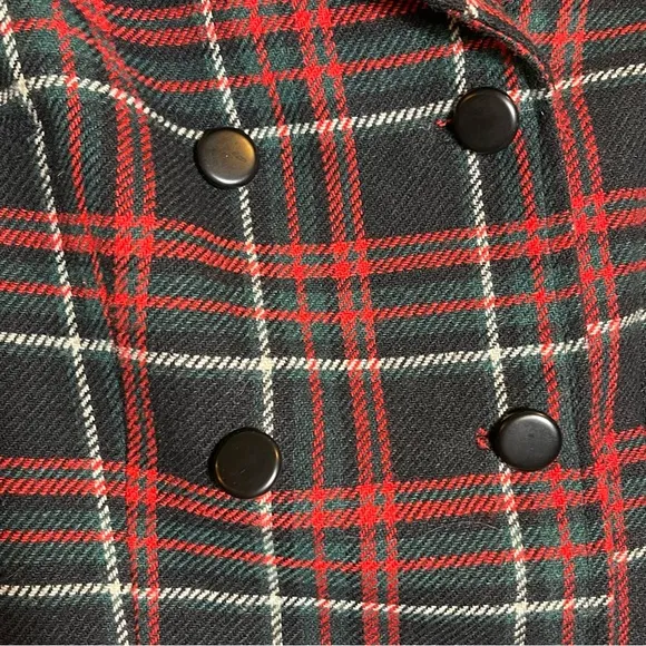 CAbi blazer pea coat double breasted black white red green plaid