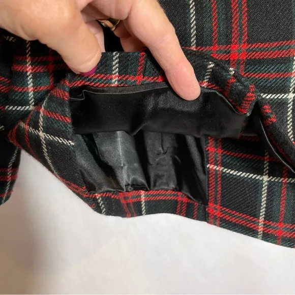 CAbi blazer pea coat double breasted black white red green plaid