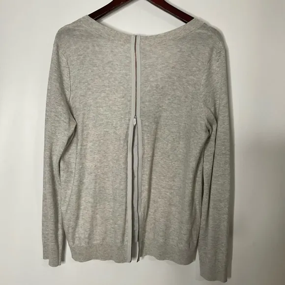 Cabi Grey Cobblestone Heather Grey Zip Back Cardigan Long Sleeve Sweater Size M