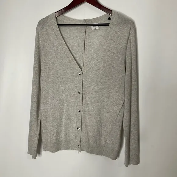 Cabi Grey Cobblestone Heather Grey Zip Back Cardigan Long Sleeve Sweater Size M