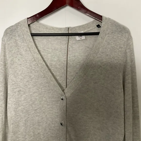 Cabi Grey Cobblestone Heather Grey Zip Back Cardigan Long Sleeve Sweater Size M