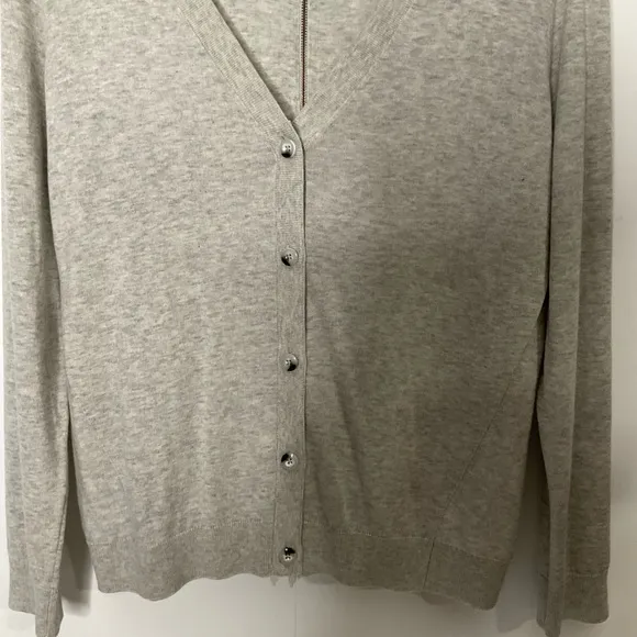Cabi Grey Cobblestone Heather Grey Zip Back Cardigan Long Sleeve Sweater Size M