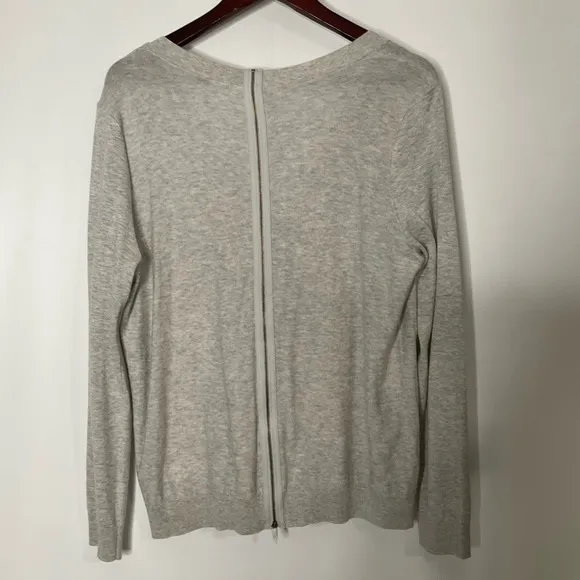 Cabi Grey Cobblestone Heather Grey Zip Back Cardigan Long Sleeve Sweater Size M
