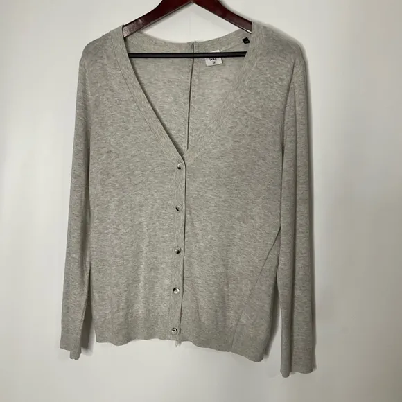 Cabi Grey Cobblestone Heather Grey Zip Back Cardigan Long Sleeve Sweater Size M