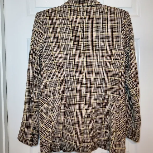 CAbi Pastime Brown and Yellow Houndstooth Plaid Blazer Jacket Sz 4