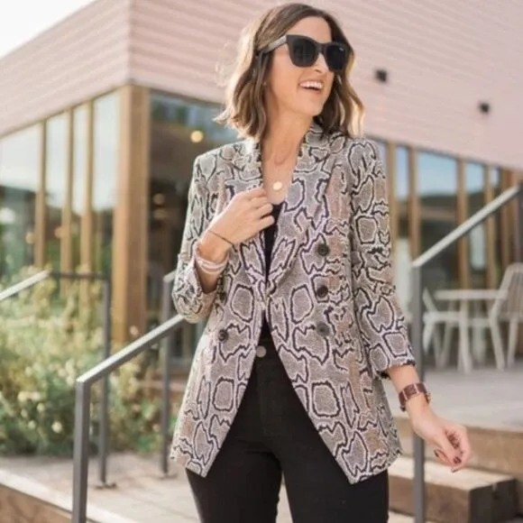 Cabi Python Snakeskin Animal Print Double Breasted Ponte Knit Blazer