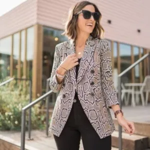 Cabi Python Snakeskin Animal Print Double Breasted Ponte Knit Blazer