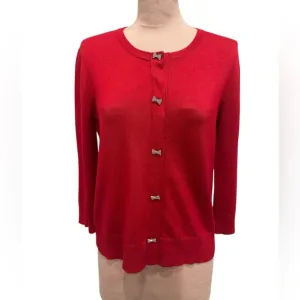 Cable &amp; Gauge Red Silver Bow Tie Holiday Cardigan Festive Sweater Size Medium