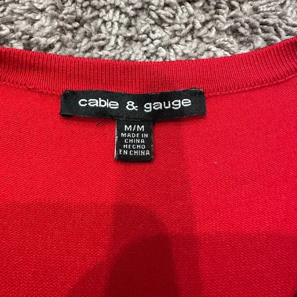 Cable &amp; Gauge Red Silver Bow Tie Holiday Cardigan Festive Sweater Size Medium