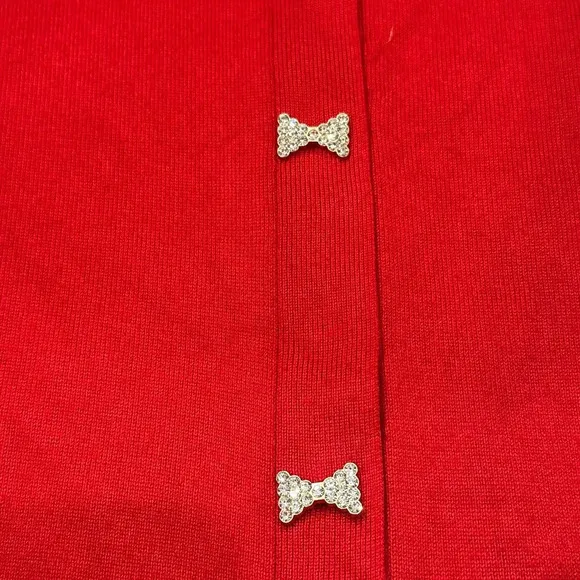 Cable &amp; Gauge Red Silver Bow Tie Holiday Cardigan Festive Sweater Size Medium