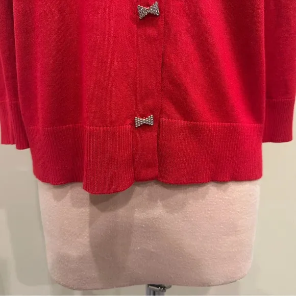 Cable &amp; Gauge Red Silver Bow Tie Holiday Cardigan Festive Sweater Size Medium