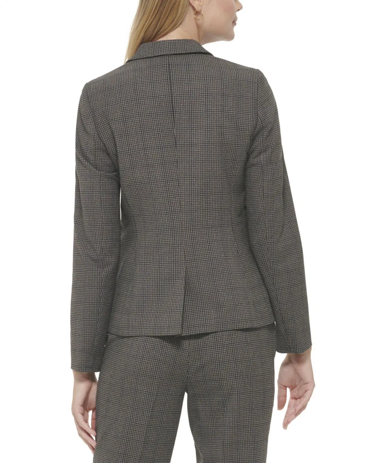 Calvin Klein Petite Plaid Single-Button Notched-Collar Blazer Jacket T27JZ224