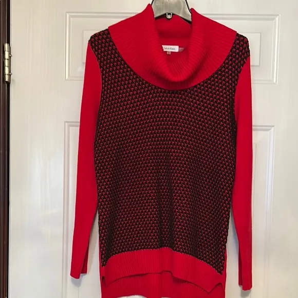 Calvin Klein Red and Black Cowl neck Lightweight Sweater -Size Medium
