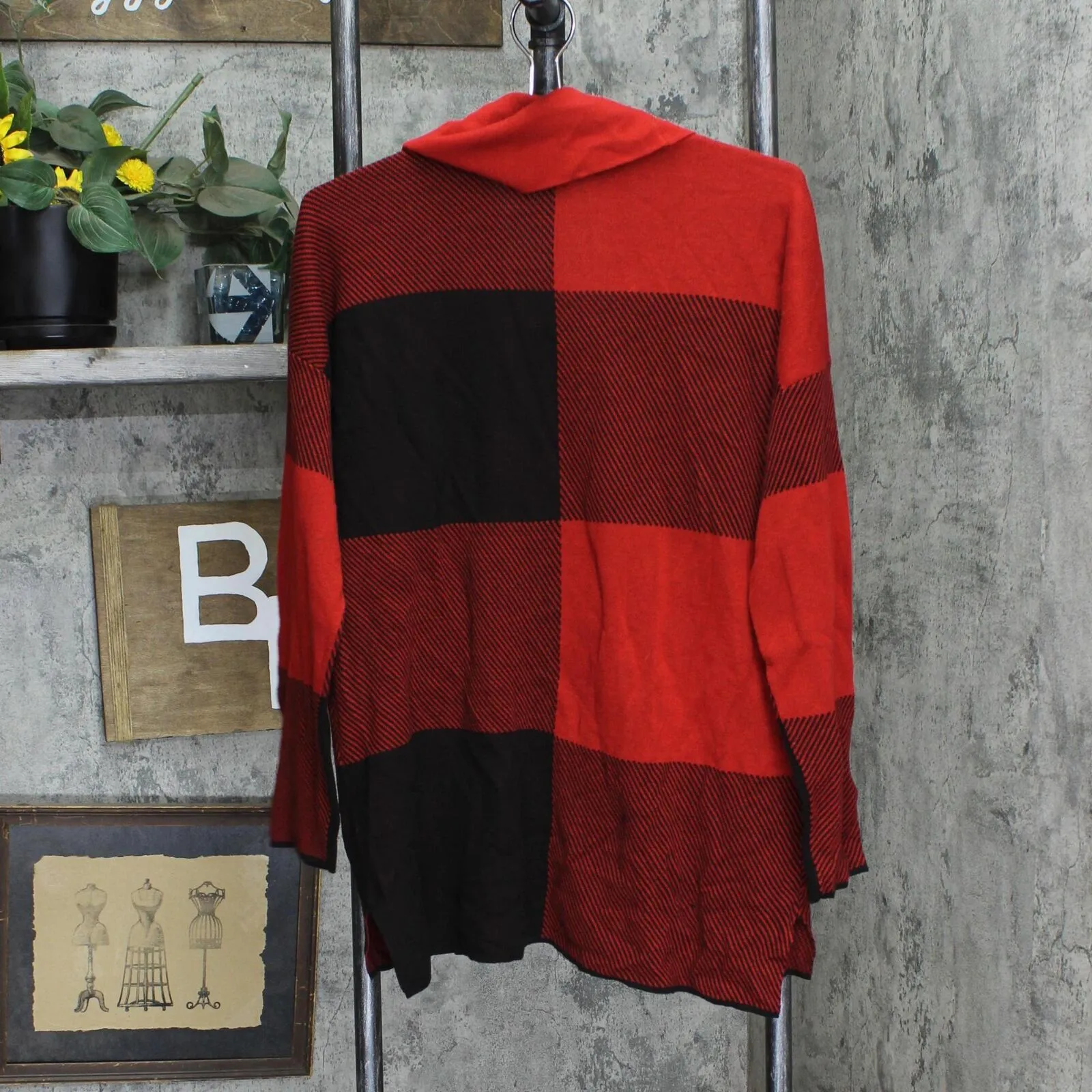 Calvin Klein Womens Lightweight Cowl Neck Pullover Sweater Red / Black L