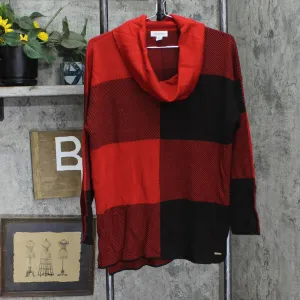 Calvin Klein Womens Lightweight Cowl Neck Pullover Sweater Red / Black L
