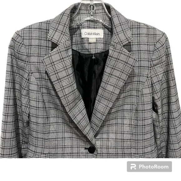 Calvin Klein Women's Petite‎ Plaid Single-Button Blazer size 2