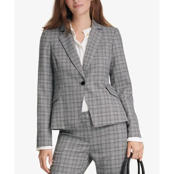 Calvin Klein Women's Petite‎ Plaid Single-Button Blazer size 2